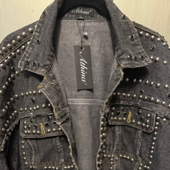 Vintage Style Studded Rivet Distressed Denim Punk Style Bolero / Cropped Jacket - Picture 11 of 16